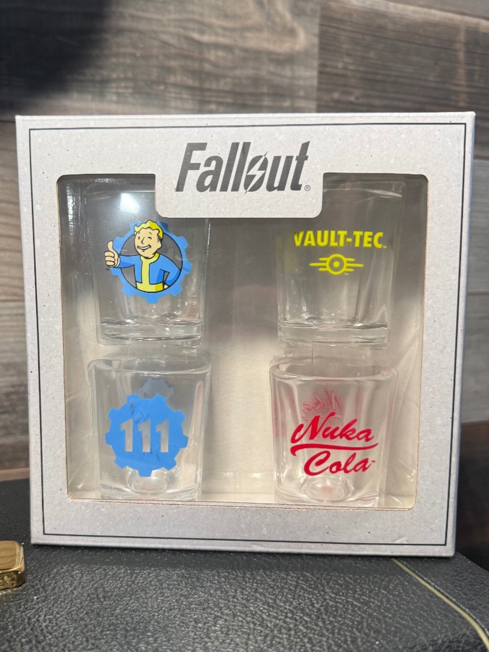 Fallout 4 Vault-Tec Shot Glass Set (4pc) Bethesda Nuka Cola Vault Boy